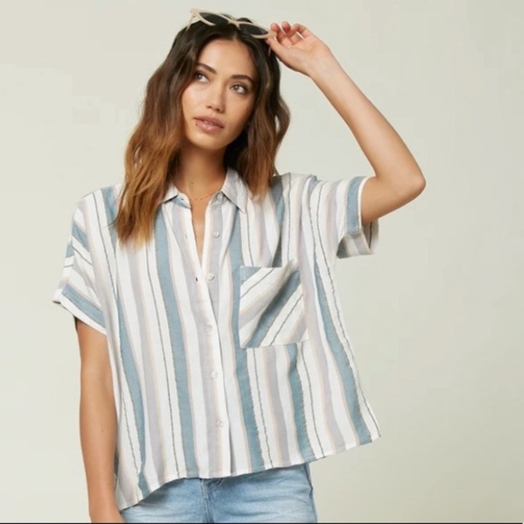 O’Neill Ogier Striped Oversized Button Top - Picture 1 of 9